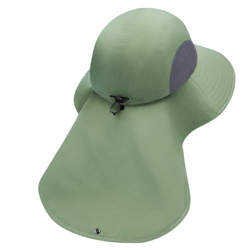 UPF 50+ Foldable Sun Hats Wide Brim with Large Neck Flap for Men Women UV Protection Gardening Fishing Beach Hat - color: Opaline Green