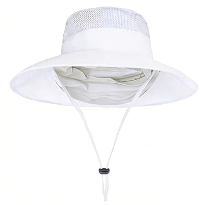 ZOORON Sun Hats for Men Women with Neck Flap Fishing UPF 50+ UV Protection - color: White