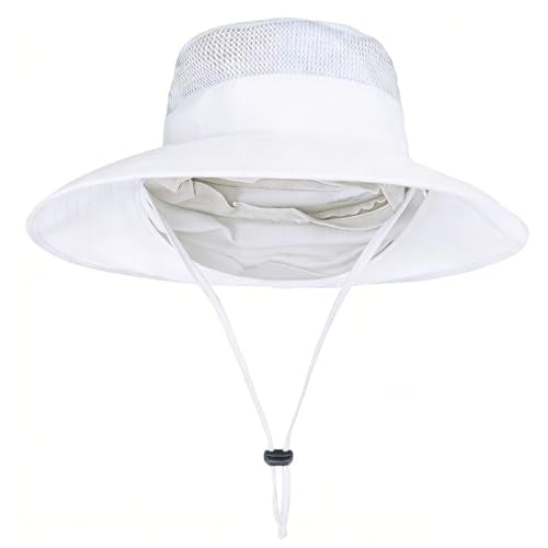 ZOORON Sun Hats for Men Women with Neck Flap Fishing UPF 50+ UV Protection - color: White