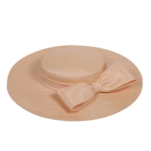 Wide Brim Hats for Women Big Bowknot Formal Occasion Kentucky Cap Lady Wedding Cocktail Party Flat Top Fedoras - color: Khaki