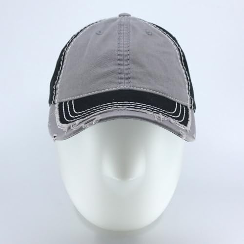Washed Cotton Distressed with Heavy Stitching Adjustable Baseball Cap - color: Black/Gray/Black