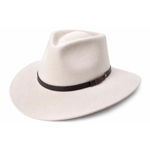 Bigalli Australian Wool Felt Hat - Outdoor Fedora Style - Crushable Water - Resistant UV Protection - color: Cream, size: Small