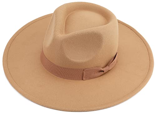Pro Celia Big Wide Brim Women Fedora Hat - color: Peach-camel