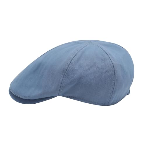 ZLYC Men Cotton Flat Cap Summer Scally Newsboy Beret Driver Hat - color: Plain Blue