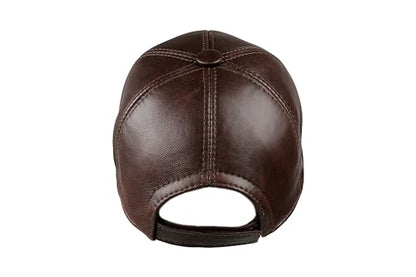 Genuine Leather Unisex Baseball Cap - color: Dark Brown