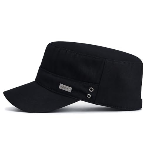 Initlove Cadet Army Cap Military Unisex Flat Top Hat for Men Women - color: Black