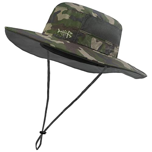BASSDASH UPF 50+ Sun Fishing Hat Water Resistant with Detachable Neck Flap - color: Army Green Camo