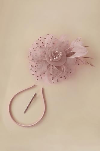 BABEYOND Fascinators Hats for Women Tea Party Flower Tulle Bead Derby Hat - color: Nude Pink