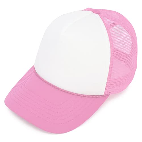 MR.R Sublimation Blanks Polyester Mesh Cap Mesh Hat Two Tone Trucker Summer Mesh Cap with Adjustable Snapback,2pcs per Pack - color: Pink