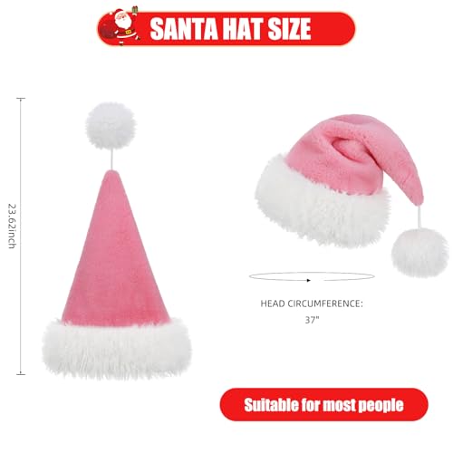 Personalized Santa Hat for Adults, Super Soft Plush Holiday Christmas Hat, Xmas New Year Party Headwear - color: Plush-light Pink