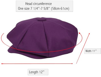 Oversized Men's Super Big 100% Wool 8 Panel Applejack Newsboy Cabbie Gatsby 20 Generation Hats (Not a Regular Apple hat) - color: Solid Purple
