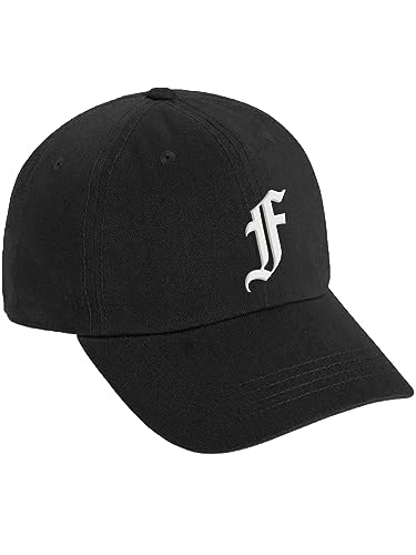 Daxton Low Profile Adjustable Baseball Dad Hat Cap White Old English Font Alphabet A to Z - color: Black, style: Letter F