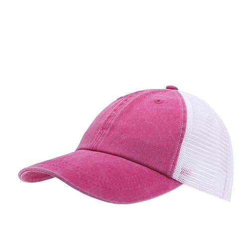Vintage Washed Soft Mesh Cotton Adjustable Baseball Cap - color: Hot Pink/White
