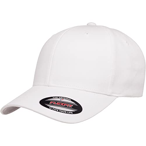 Flexfit 5001 Standard Cotton Twill 6-Panel Fitted Baseball Cap - color: White, size: Large-X-Large