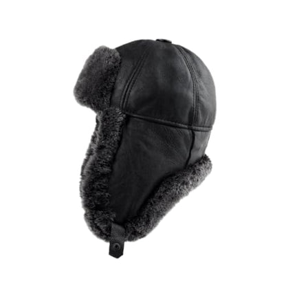 Leather Aviator Russian Ushanka Trapper Shearling Sheepskin Fur Ear Flap Waterproof Winter Hat - color: Gray, size: X-Large