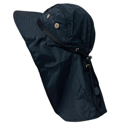Packable and Adjustable Mesh Boonie Sun Hat with Neck Flap - color: Black 2