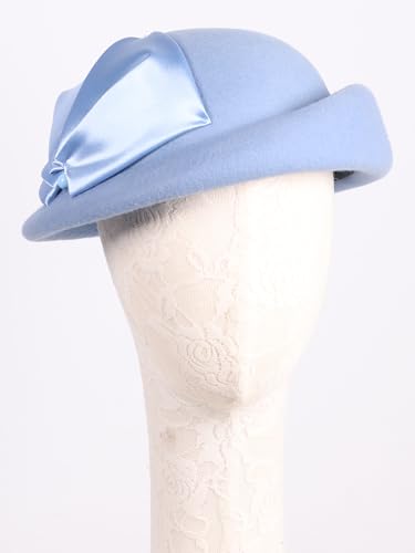 Light Blue Wool Felt Beret Fascinator Hat For Women Ladies Femme With Bead
