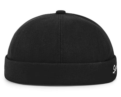 DIYDECAL Retro Brimless Skullcap Hat Docker Cap,Sailor Worker Hat Beanie Hat for Mens - color: Black