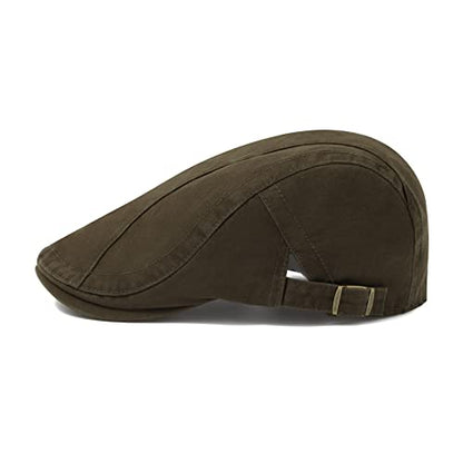 VOBOOM Men Cotton Newsboy Beret Hat Duckbill Buckle Cabbie Cap - color: Cotton-army Green