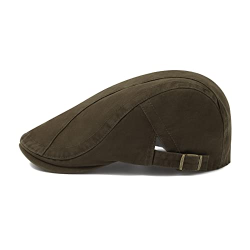 VOBOOM Men Cotton Newsboy Beret Hat Duckbill Buckle Cabbie Cap - color: Cotton-army Green