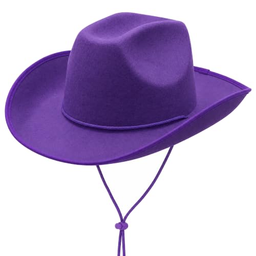 COLLECT PRESENT Plain Felt Cowboy & Cowgirl Hat for Men and Women | Western Studded Cowboy Hat in Adult Sizes - color: Purple