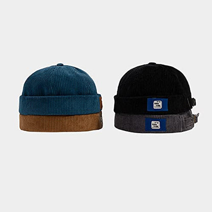 Men Hats Docker Cap Hats Beanie Sailor Cap Worker Hat Rolled Cuff Retro Brimless Hat with Adjustable - color: Dzm92*grey