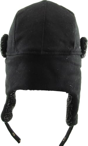 Wool Blend Aviator Trapper hat Trooper Ear Flaps Ushanka Eskimo Russian Warm Winter Cold… - color: Black Wool Blend