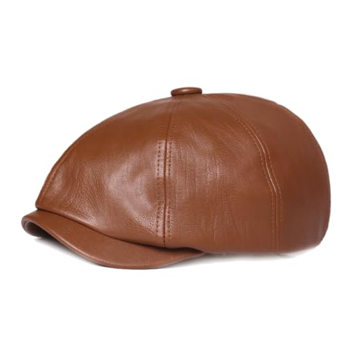 Quanhaigou Newsboy Flat Cap, Men's Vintage Gatsby Ivy Cabbie Hat, Beret Golf Driving Hats - color: Pu Brown