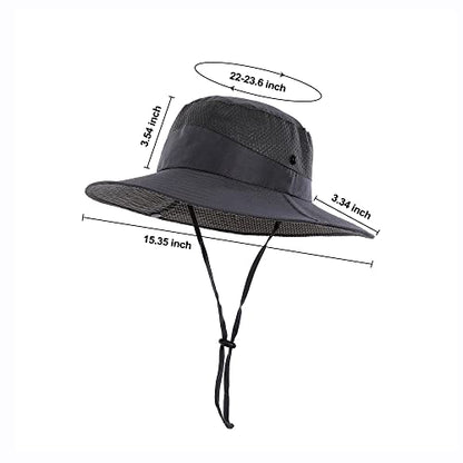 Mens Sun Hat Wide Brim Breathable Mesh UPF 50+ Waterproof Fishing Hat Safari Hat Foldable Boonie Cap - color: Black