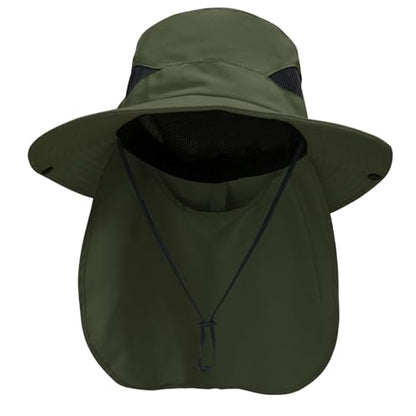 NPQQUAN Sun Hats for Men Women with Neck Flap UPF 50+ UV Protection - color: Green（neck Flap）