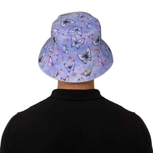 Bucket Hat for Men Women Packable Reversible Printed Summer Hats - color: Butterfly