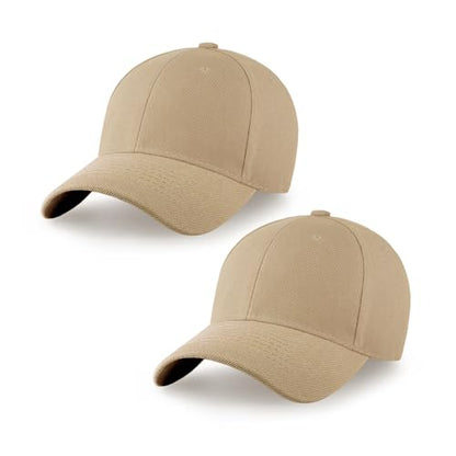 2-Pack Classic Structured Baseball Cap Adjustable Snapback Ball Caps - color: Khaki