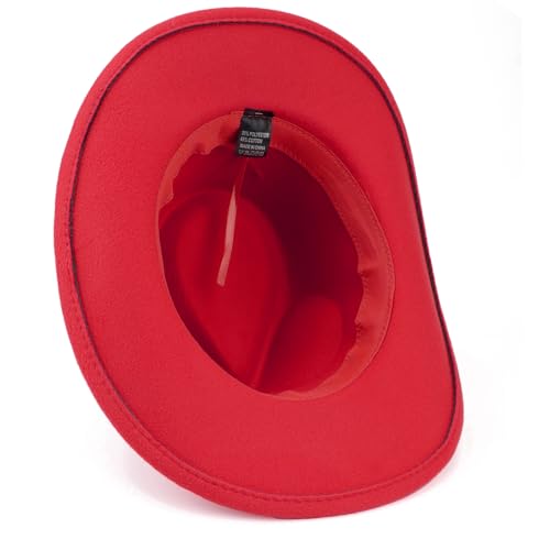 DRESHOW Women Men Classic Felt Wide Brim Western Cowboy & Cowgirl Cap Belt Buckle Retro Panama Hat Unisex Rolled up Caps - color: 1 Pack: Red (Hat Circumference: 22-22.8")