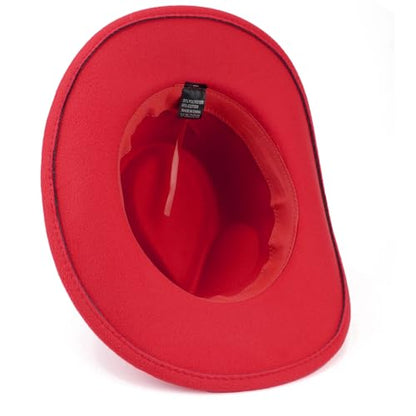 DRESHOW Women Men Classic Felt Wide Brim Western Cowboy & Cowgirl Cap Belt Buckle Retro Panama Hat Unisex Rolled up Caps - color: 1 Pack: Red (Hat Circumference: 22-22.8")
