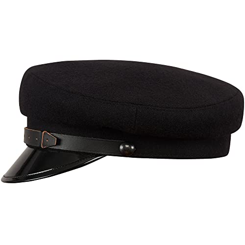 Sterkowski Maciejowka Model 1 Cap | 100% Woolen Breton Cap | Polish Traditional Military Peaked Mens Vintage Hat - color: Black, size: 3X-Large