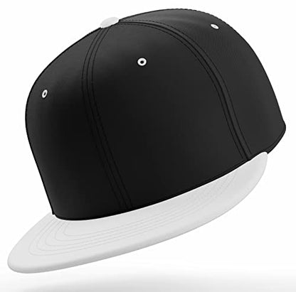Daxton Classic Blank Snapback Flat Bill Visor Hat Cap One Size Adjustable Back - color: Black White