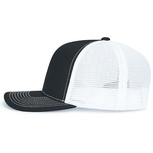 Pacific Headwear Contrast Stitch Trucker Pacflex Snapback Cap - color: Black/White/Black