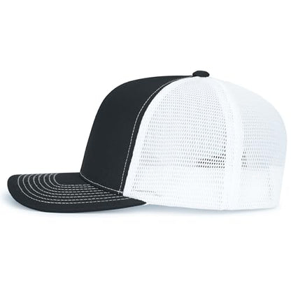 Pacific Headwear Contrast Stitch Trucker Pacflex Snapback Cap - color: Black/White/Black