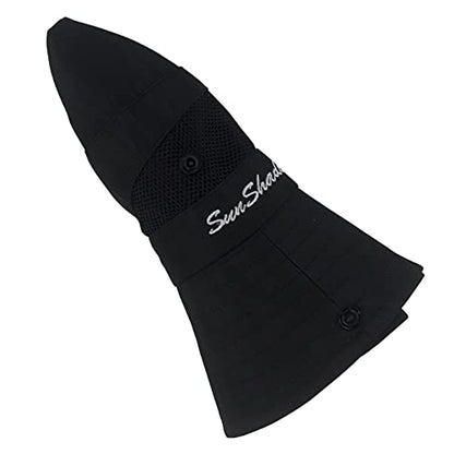 Muryobao Women's Ponytail Sun Hat UV Protection Foldable Mesh Wide Brim Beach Fishing Hat - color: Pure Black