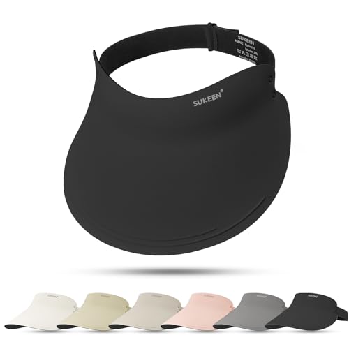 Sukeen Wide Brim Sun Visor Hat for Women,UPF50+ Seamless Sun Hats Lightweight Sports Cap Foldable Ponytail Hat for Outdoor - color: Black