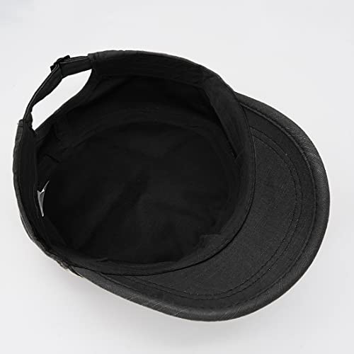 Unisex Cadet Army Cap Adjustable Flat Top Cap Washed Cotton Military Hat Baseball Cap - color: Black