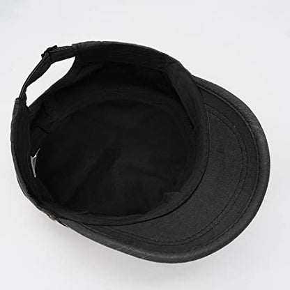Unisex Cadet Army Cap Adjustable Flat Top Cap Washed Cotton Military Hat Baseball Cap - color: Black