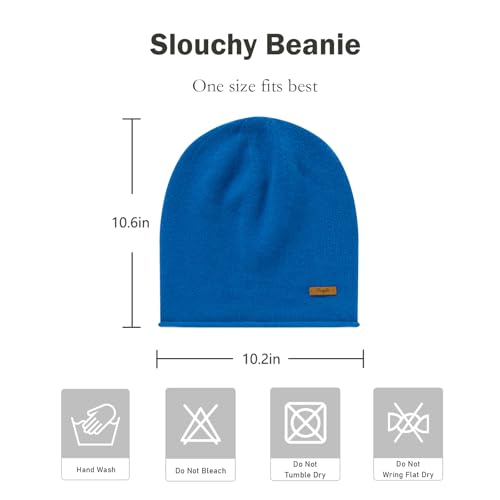 100% Merino Wool Slouchy Beanie Hat, Women Warm Winter Caps Soft, Ladies Breathable & Cozy Stretchy Knitted Skull Cap - color: Sky Blue