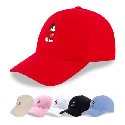 Disney Mickey Mouse Embroidered Cotton Adjustable Dad Hat with Curved Brim - color: Red