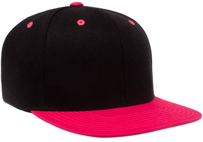 Mrlahat 6089 Yupoong Yp by Flexfit 6-Panel Structured Flat Visor Classic Snapback Cap with Black Bandana - color: Black / Neon Pink