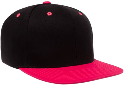 Mrlahat 6089 Yupoong Yp by Flexfit 6-Panel Structured Flat Visor Classic Snapback Cap with Black Bandana - color: Black / Neon Pink