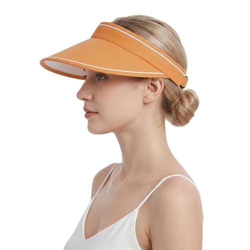 baotongle Sun Visors for Women Wide Brim Clip on Visor Hats Adjustable UV Protection Summer Cap for Golf Beach Outdoor Sports - color: Orange
