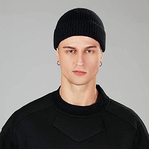 ROYBENS Wool Fisherman Beanies for Men Knit Short Watch Cap Winter Warm Hat - color: 2pc Black+dark Coffee