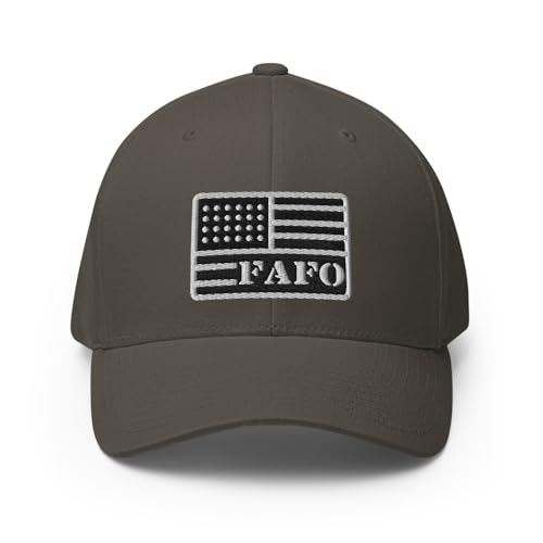 FX FAFO USA Flag Fitted Hat Embroidered Curved Bill Mid Crown Closed-Back Structured Twill Cap - color: Dark Grey, size: Large-X-Large