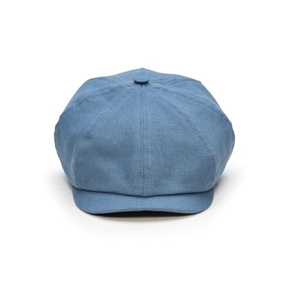 Sterkowski Model Rowdy | 100% Linen Newsboy Cap for Men and Women | Airy 8 Panel Paperboy Cap - color: Light Blue, size: 6 3/4